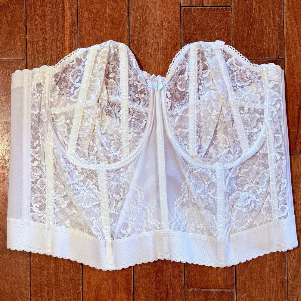 Goddess 46C White Lace Bridal Bustier Corset Bra Underwire Volup Curvy - Picture 2 of 4